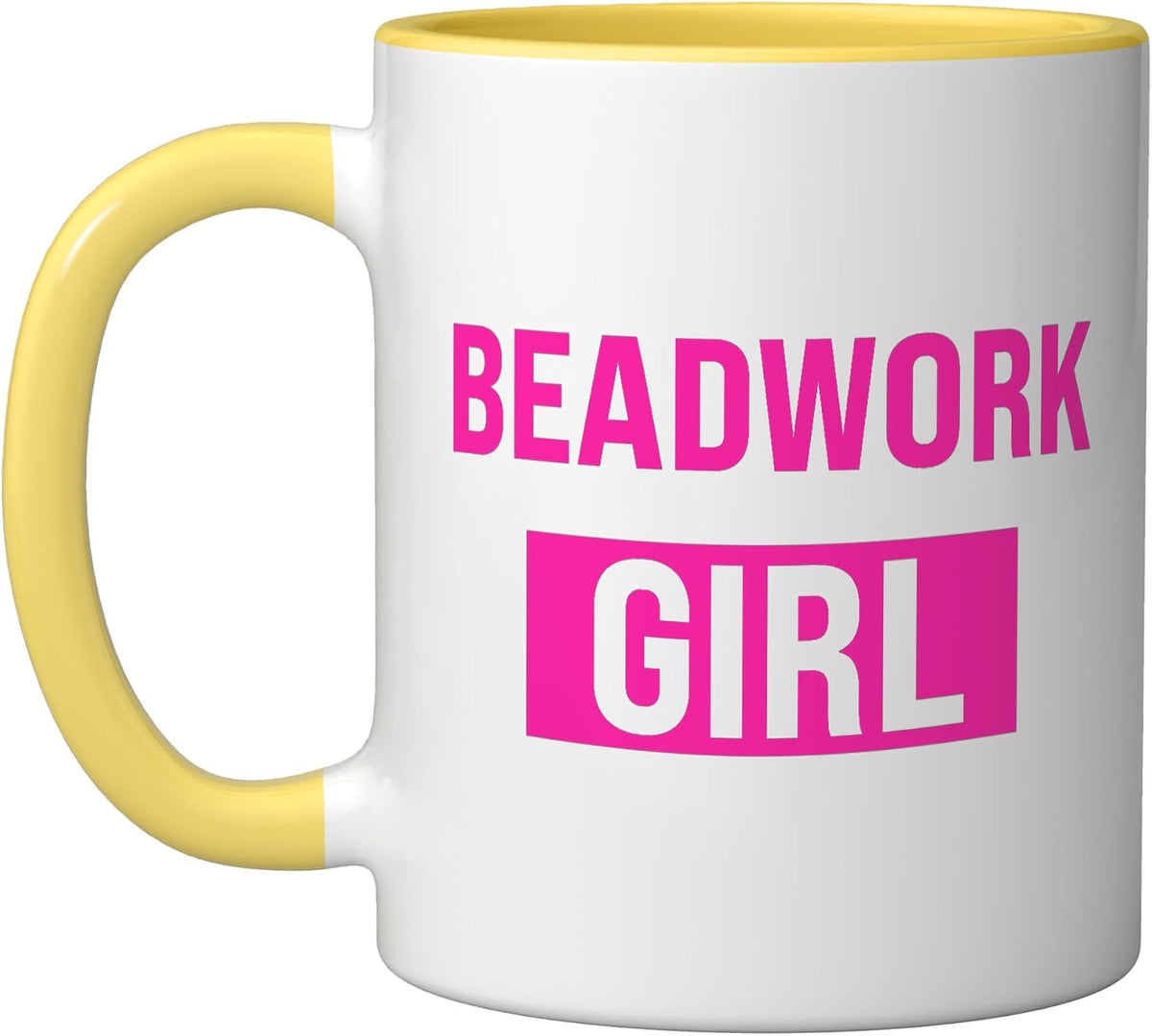 Beadwork Girl Pink Text Ceramic Mug