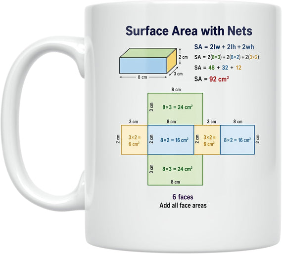 Surface Area With Nets Educational Mug - Math Reference - Ceramic Mug