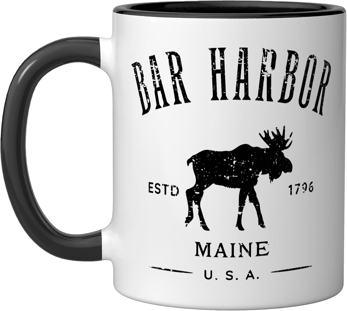 Bar Harbor Maine Usa With Moose Distressed Design Souvenir Ceramic Mug