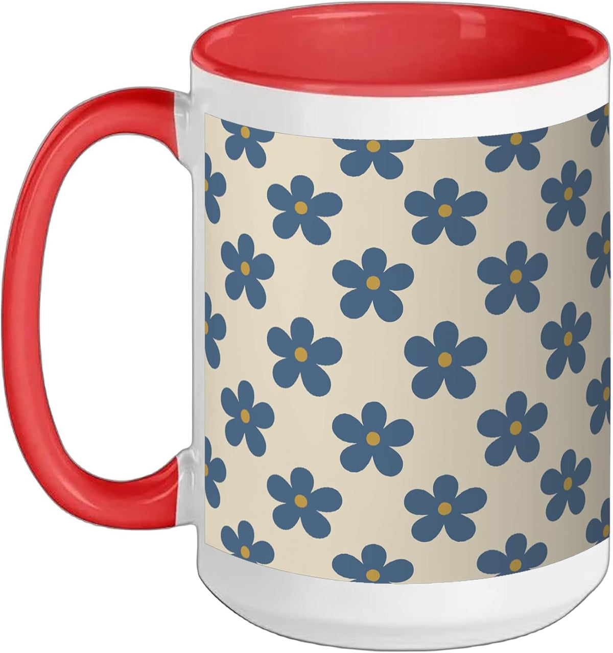 Blue Floral Flowers Country Pattern Vintage Farmhouse Ceramic Mug