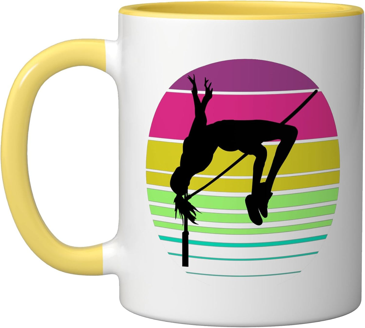 Retro Sunset Pole Vault Girl Vaulter Silhouette Ceramic Mug