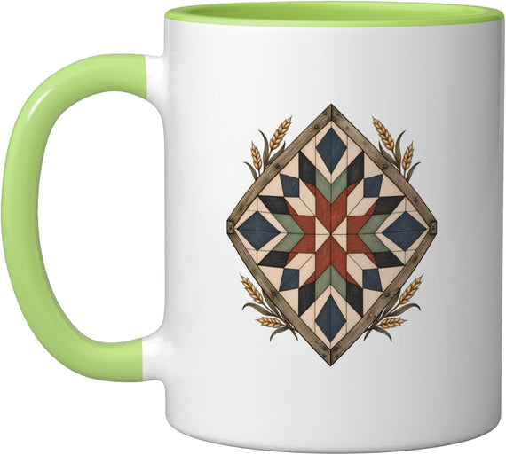 Primitive Barn Quilt Country Folk Pattern Ceramic Mug