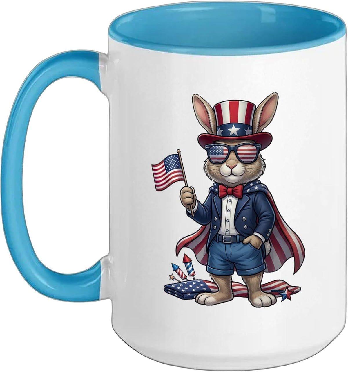 Funny Rabbit American Usa Flag Memorial Day 4th Of July Ceramic Mug