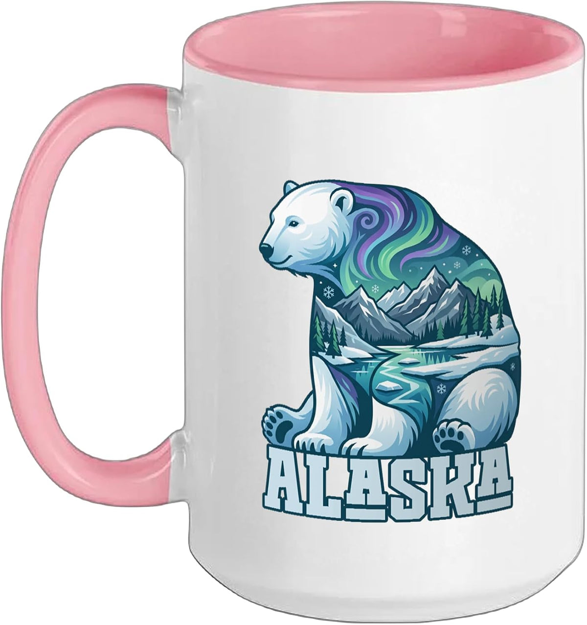 Alaska Polar Bear Northern Lights Aurora Sky And Mountains Ceramic Mug