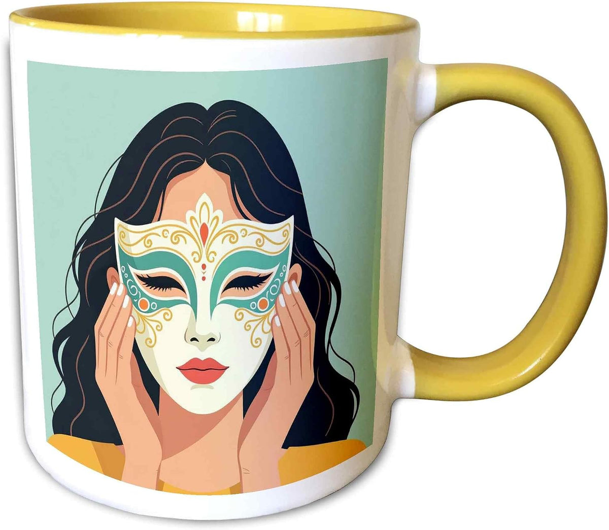 Pretty Brunette Woman Behind Venetian Ceramic Mug