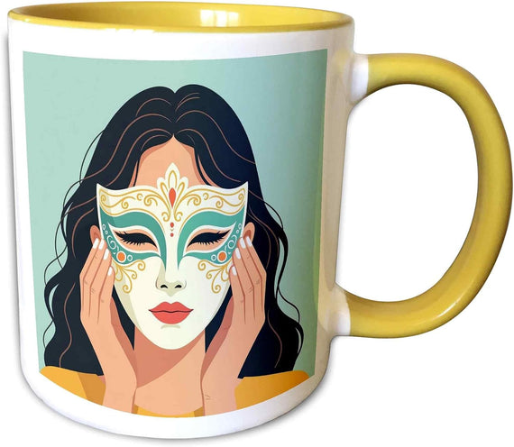 Pretty Brunette Woman Behind Venetian Ceramic Mug