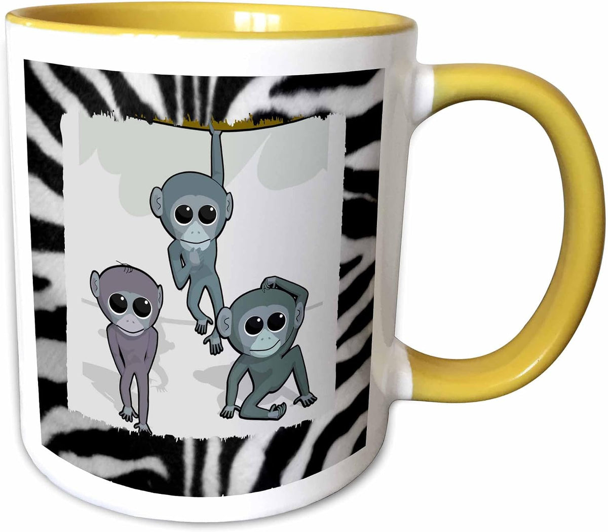 Three Cute Monkeys Swinging In A Zebra Frame Ceramic Mug