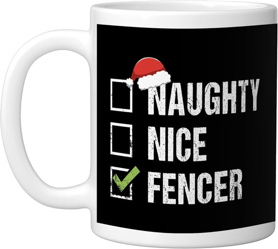Naughty Nice Fencer Checklist Funny Christmas Santa Hat Ceramic Mug