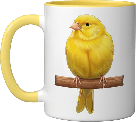 Bird, Sunny Canary Perched Realistic Yellow Songbird Ceramic Mug