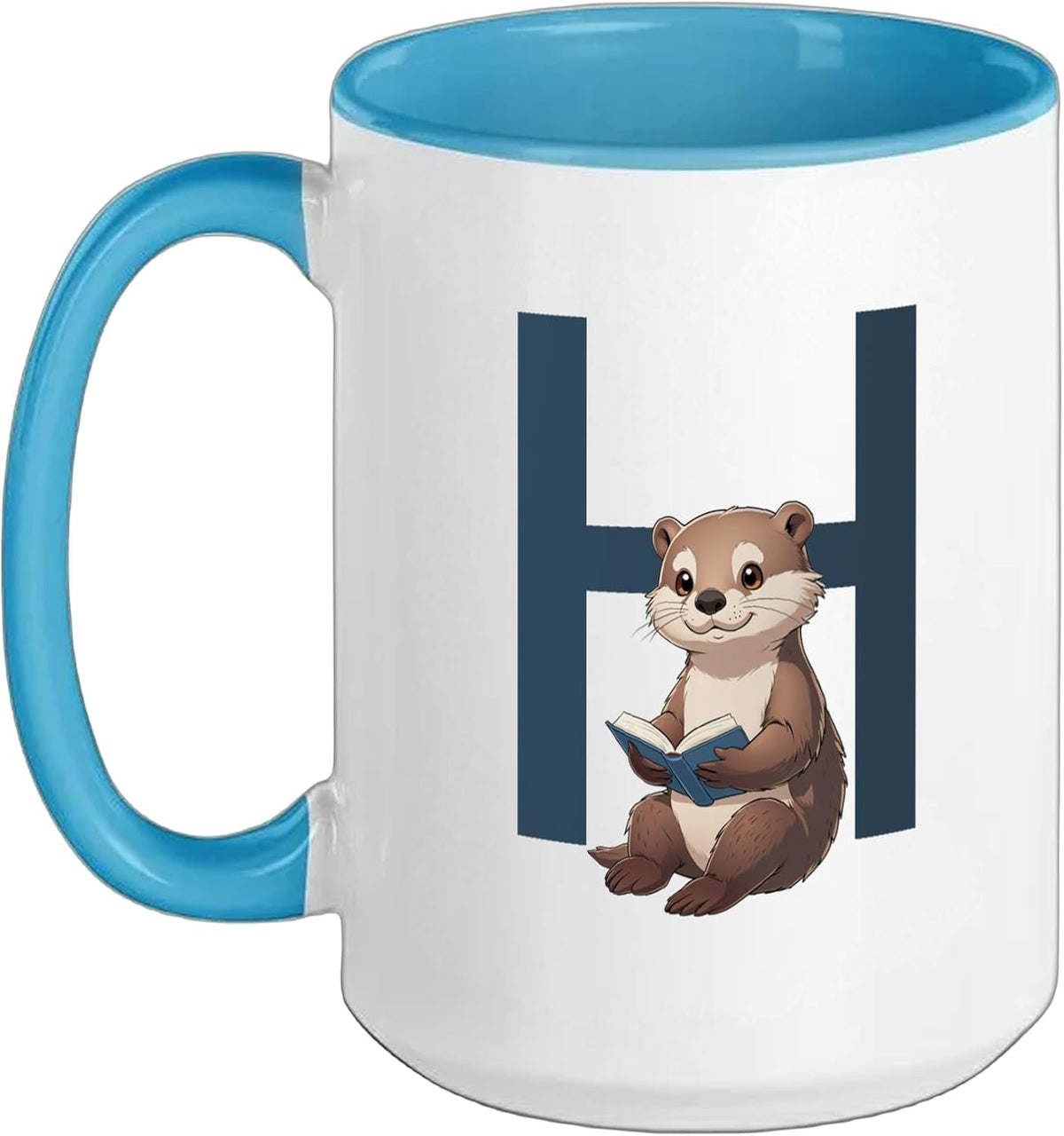 Otter Reading Book Letter H Ceramic Mug