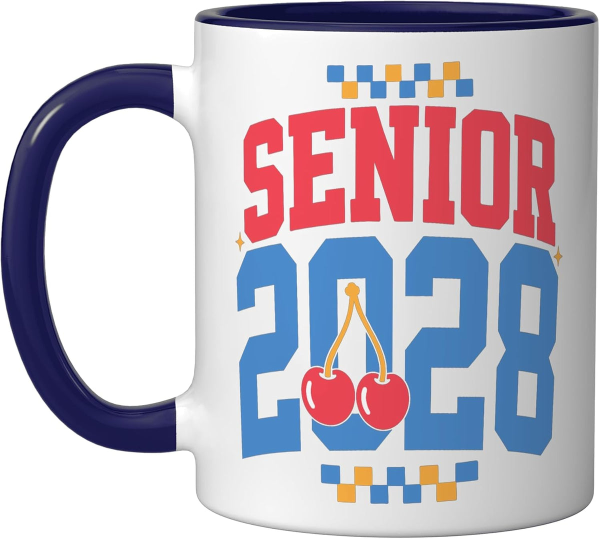 Senior 2028 Graduation Class 28 Cherry Checkered Retro Ceramic Mug