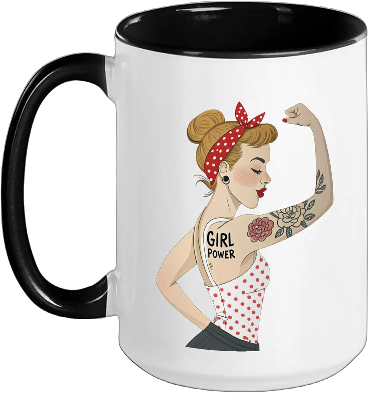 Punk Girl Power Feminist Retro Art Rosie Riveter Tattoo Ceramic Mug
