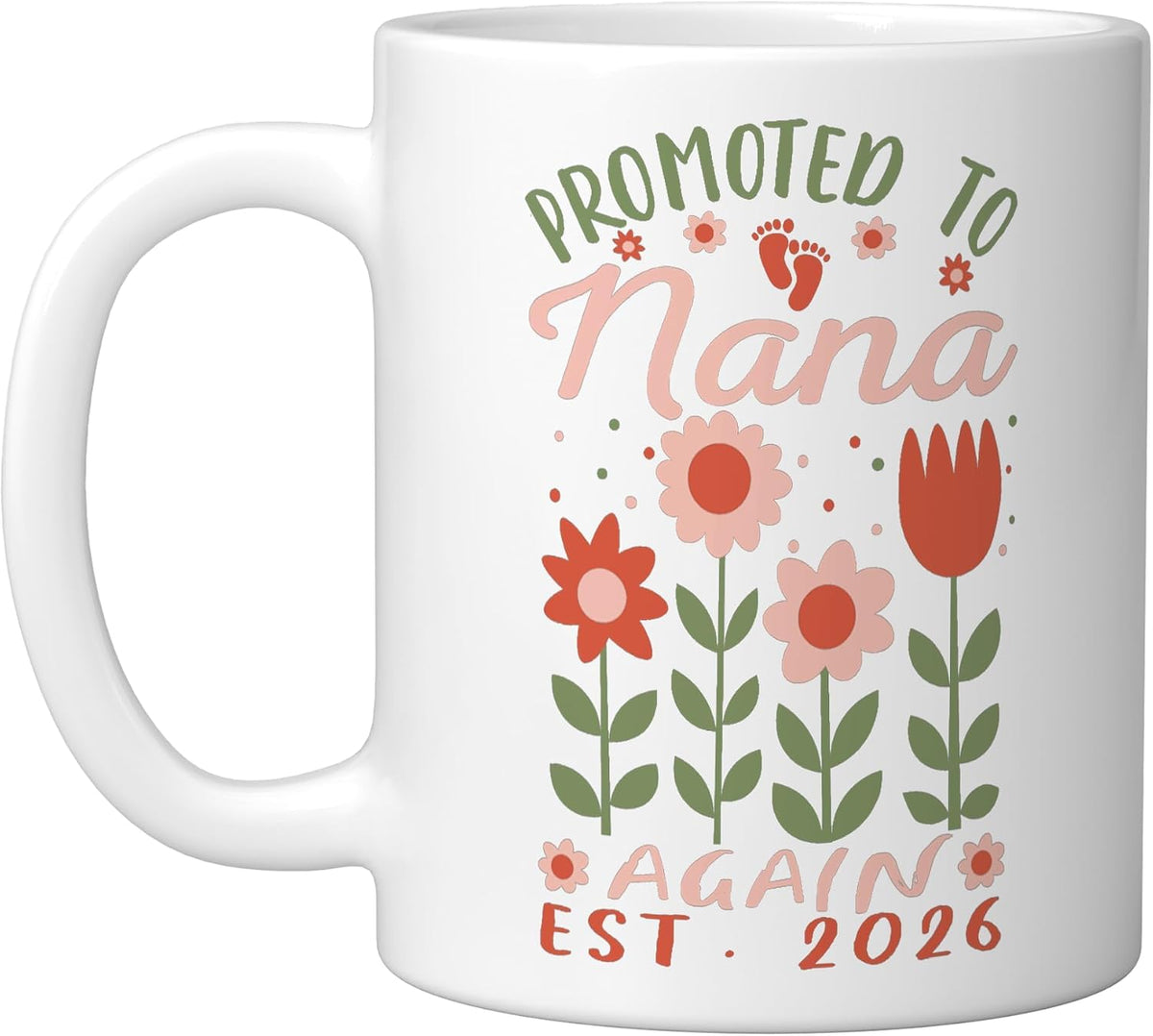 Promoted To Nana Again Est 2026 Floral Ceramic Mug