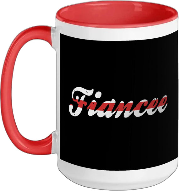 Thin Red Line Firefighter Fiancee Script Ceramic Mug