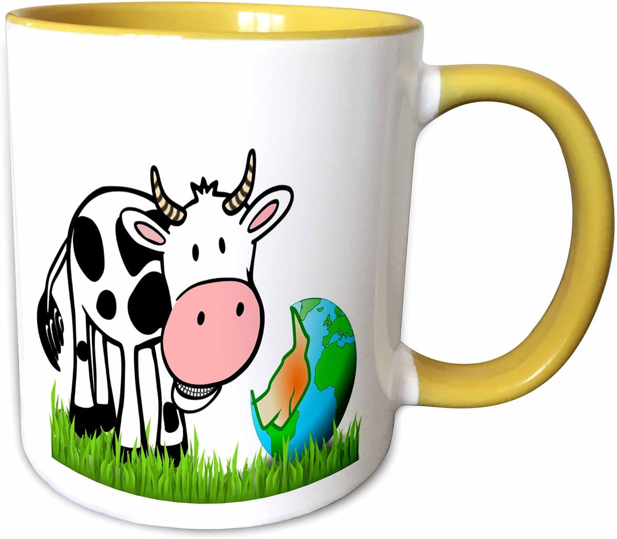 Image Of Cartoon Of A Cow Chewing On Globe Ceramic Mug