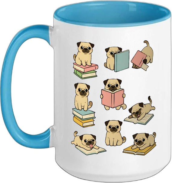 Cute Dog Pug Reading Book Ceramic Mug