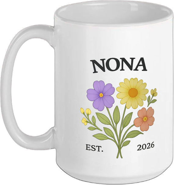 Nona Est 2026 Floral Bouquet Grandma Ceramic Mug