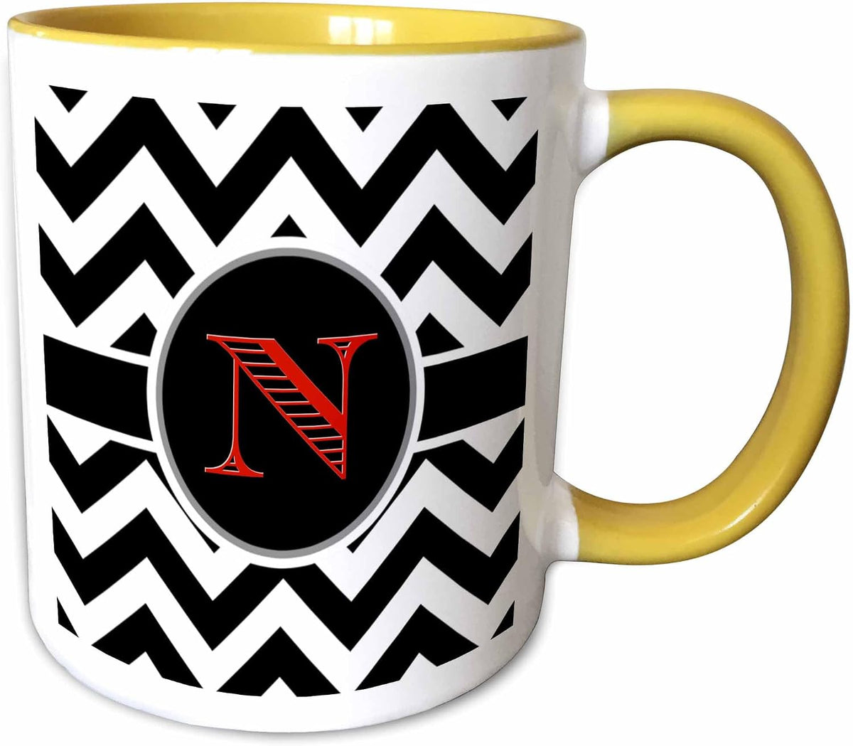 B&W Chevron Monogram Red Initial N Ceramic Mug