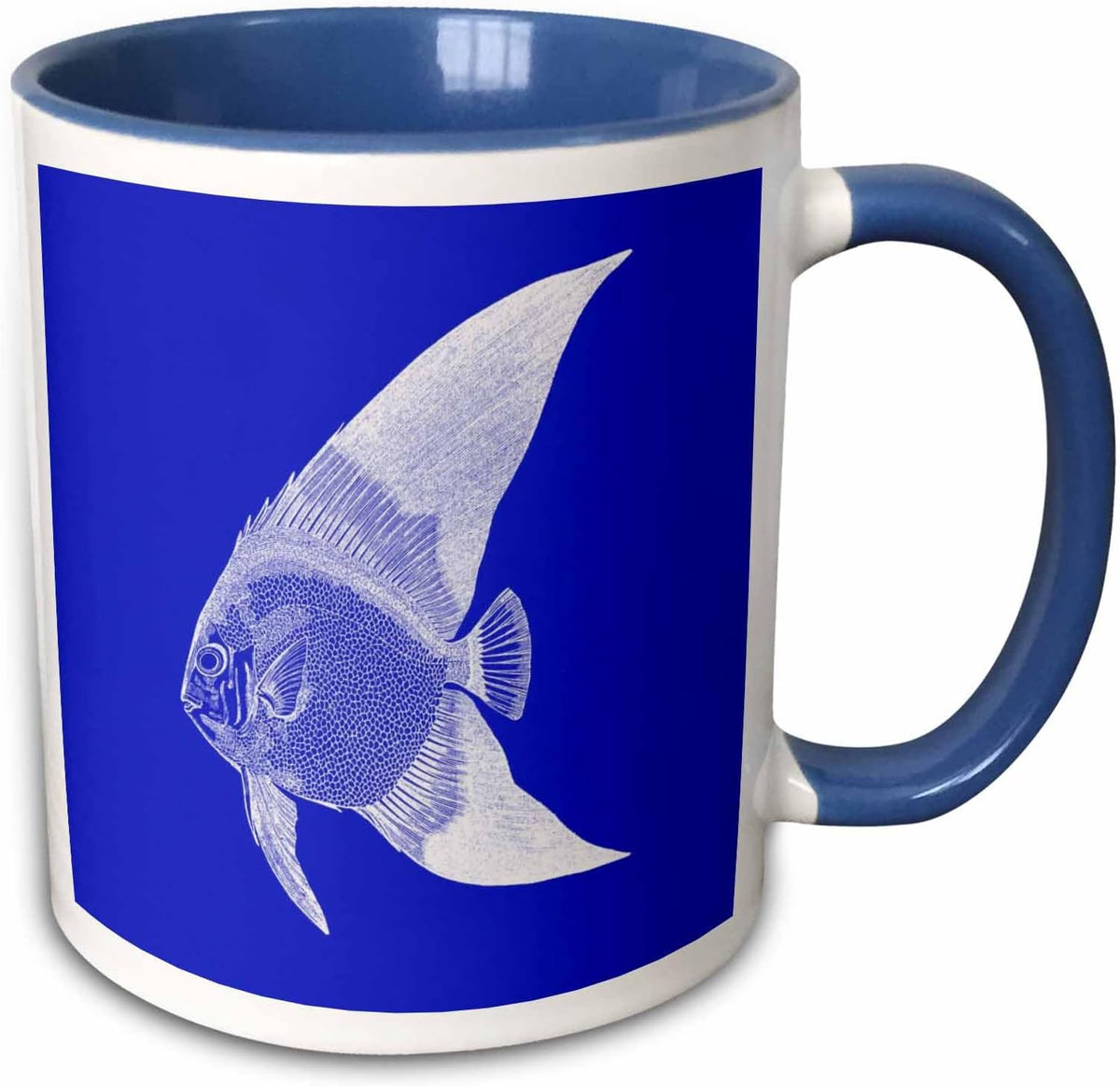Dark Blue Tropical Fish Print. Exotic Modern Sea Ocean Ceramic Mug