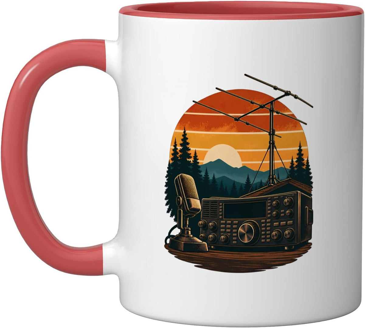 Retro Sunset Ham Radio Transceiver Antenna Station Ceramic Mug