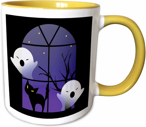Halloween Ghosts and Cat in House Ceramic Mug