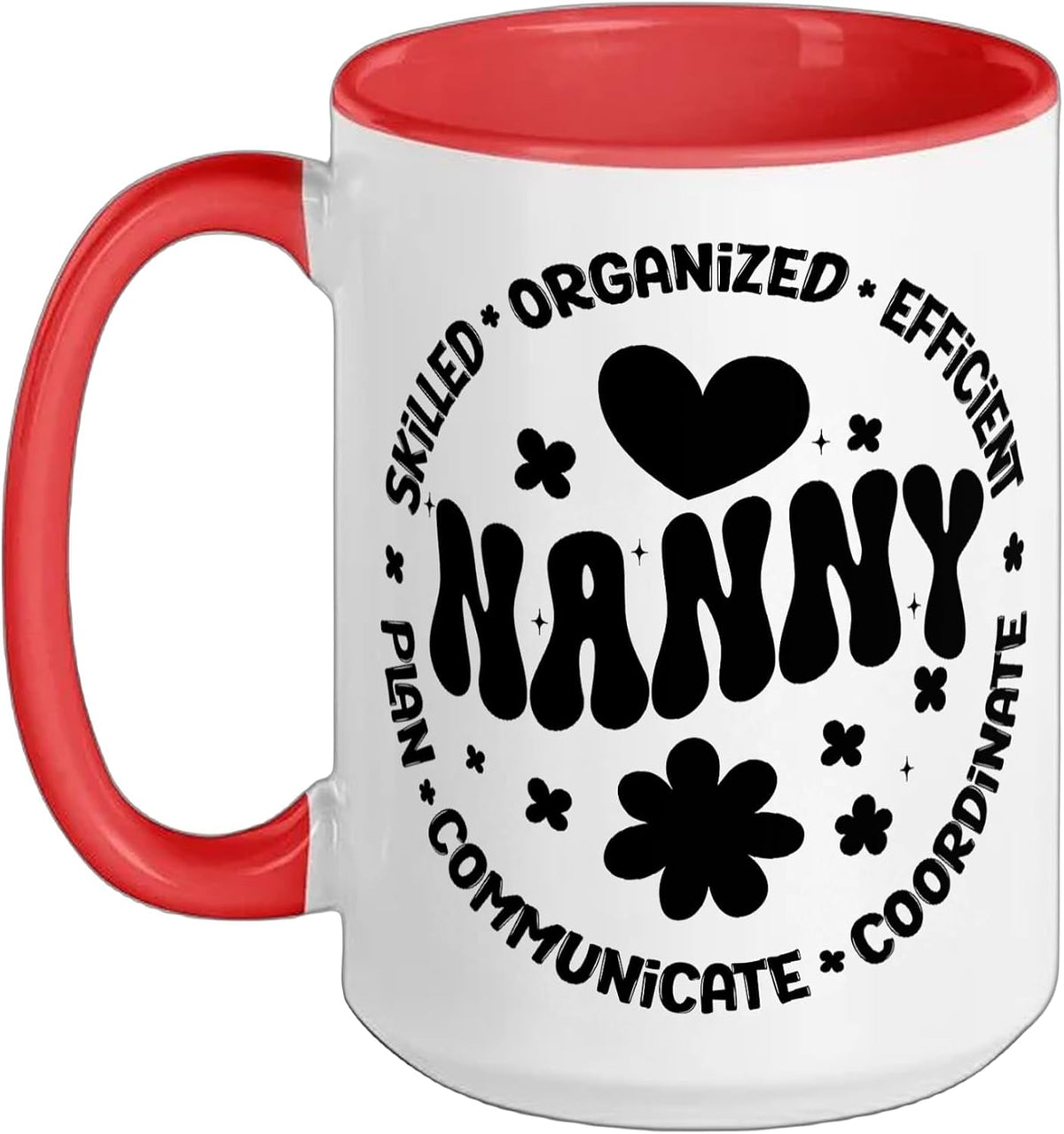 Nanny Skills Circle Heart Kind Words Design Ceramic Mug