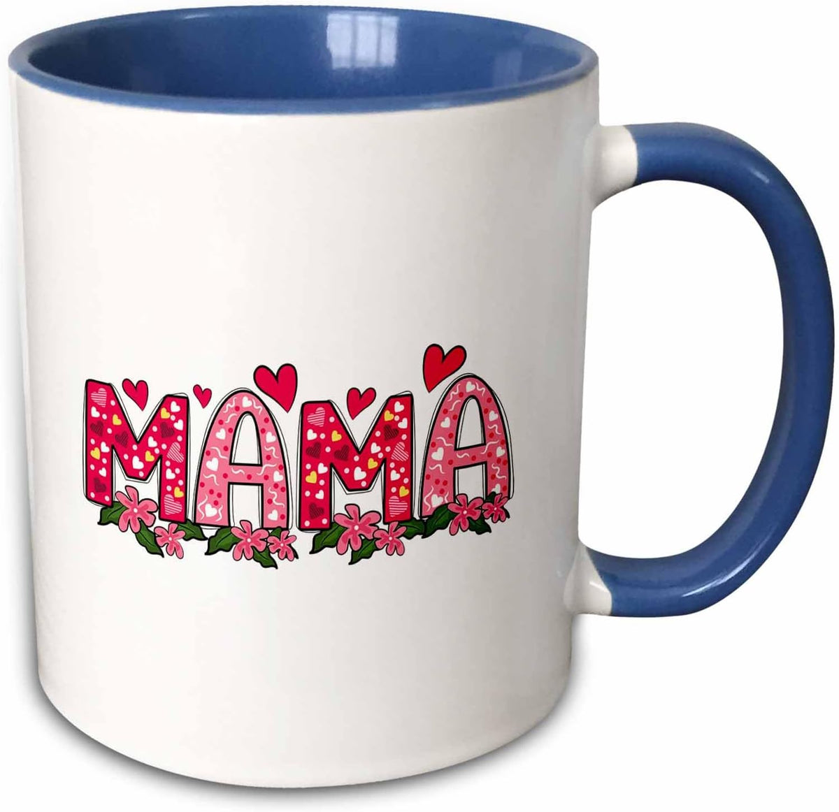 Pink Word Mama, Red Hearts, Flowers. Mothers Ceramic Mug