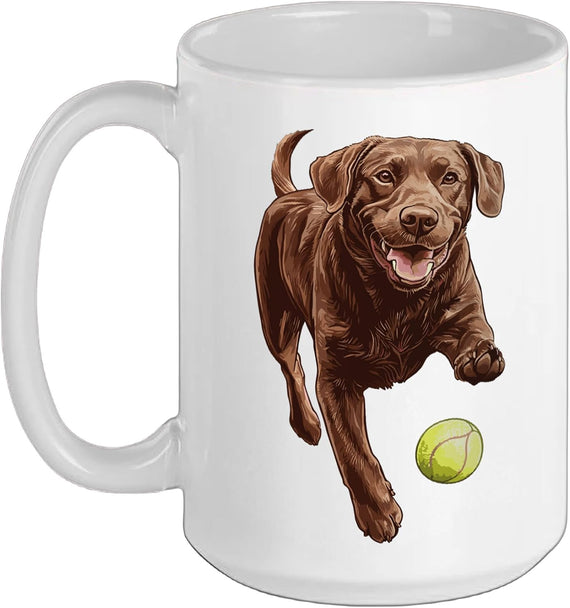 Brown Labrador Chasing Ball Ceramic Mug