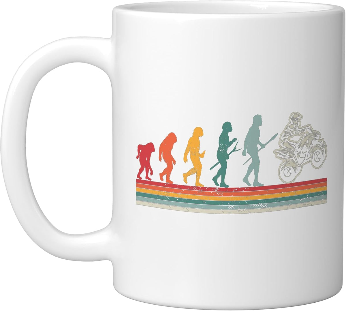 Atv Four Wheeler Biker Human Evolution Vintage Quad Bike Ceramic Mug
