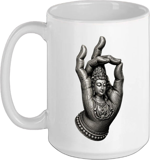 Guanyin Buddha Hand Lotus Mudra Spiritual Bodhisattva Ceramic Mug