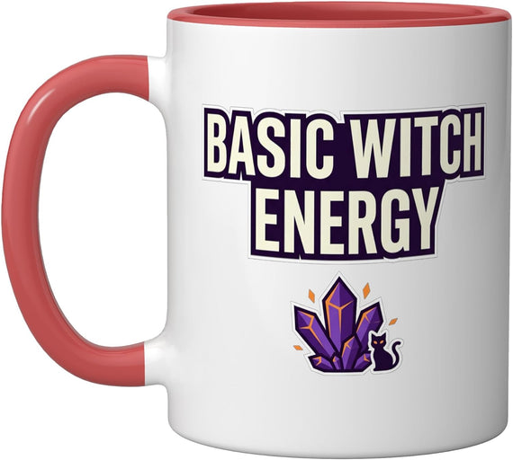 Basic Witch Energy Cat Amethyst Crystal Cluster Design Ceramic Mug