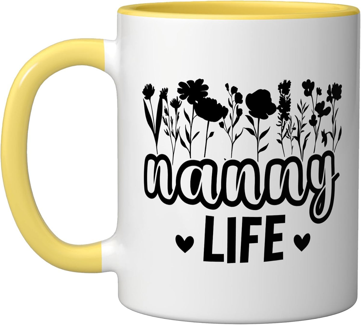Nanny Life Floral Silhouette Hearts Ceramic Mug