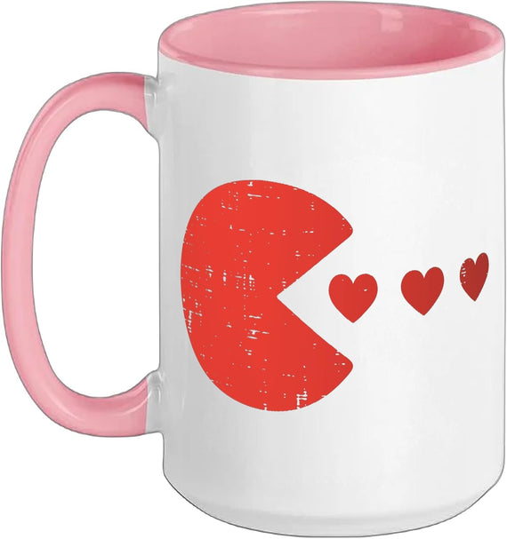Valentines Day Gamer Eating Hearts Men Boys Kids Youth Ceramic Mug
