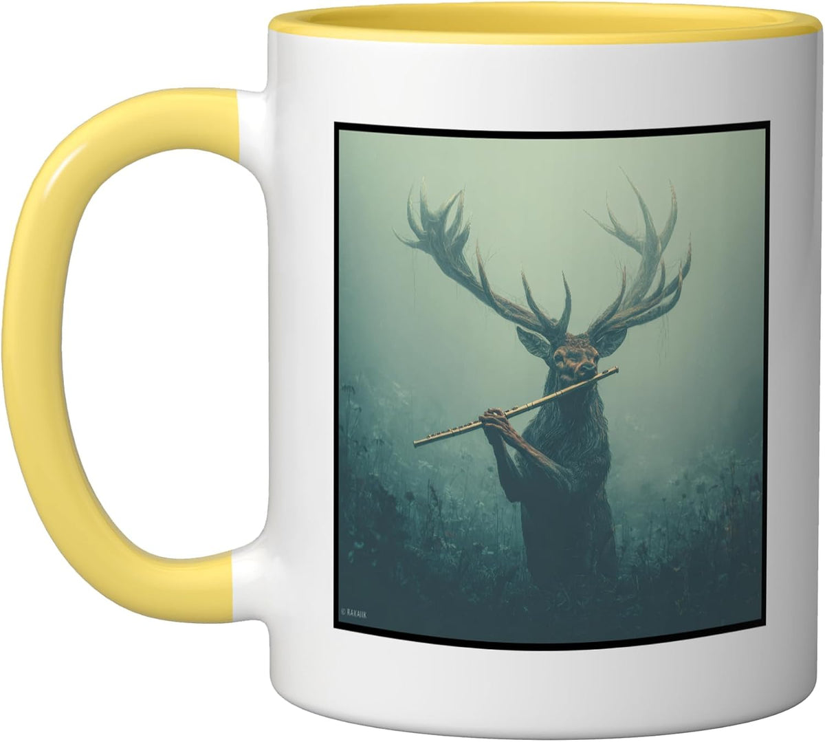 Mystical Deer Playing Flute Fantasy Forest Animal Ceramic Mug