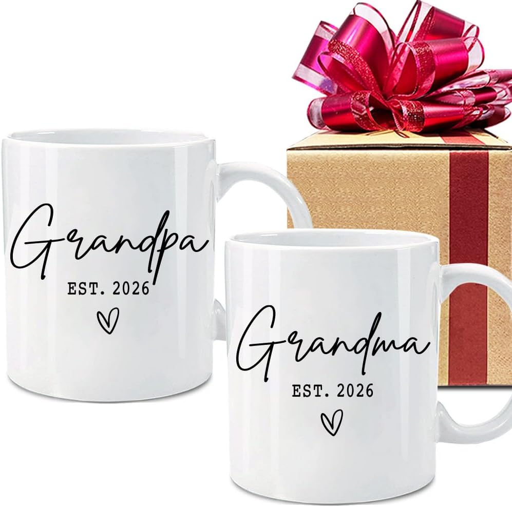 Est 2026 New Grandparents Mugs Set Gift For Couples, Est Ceramic Mug