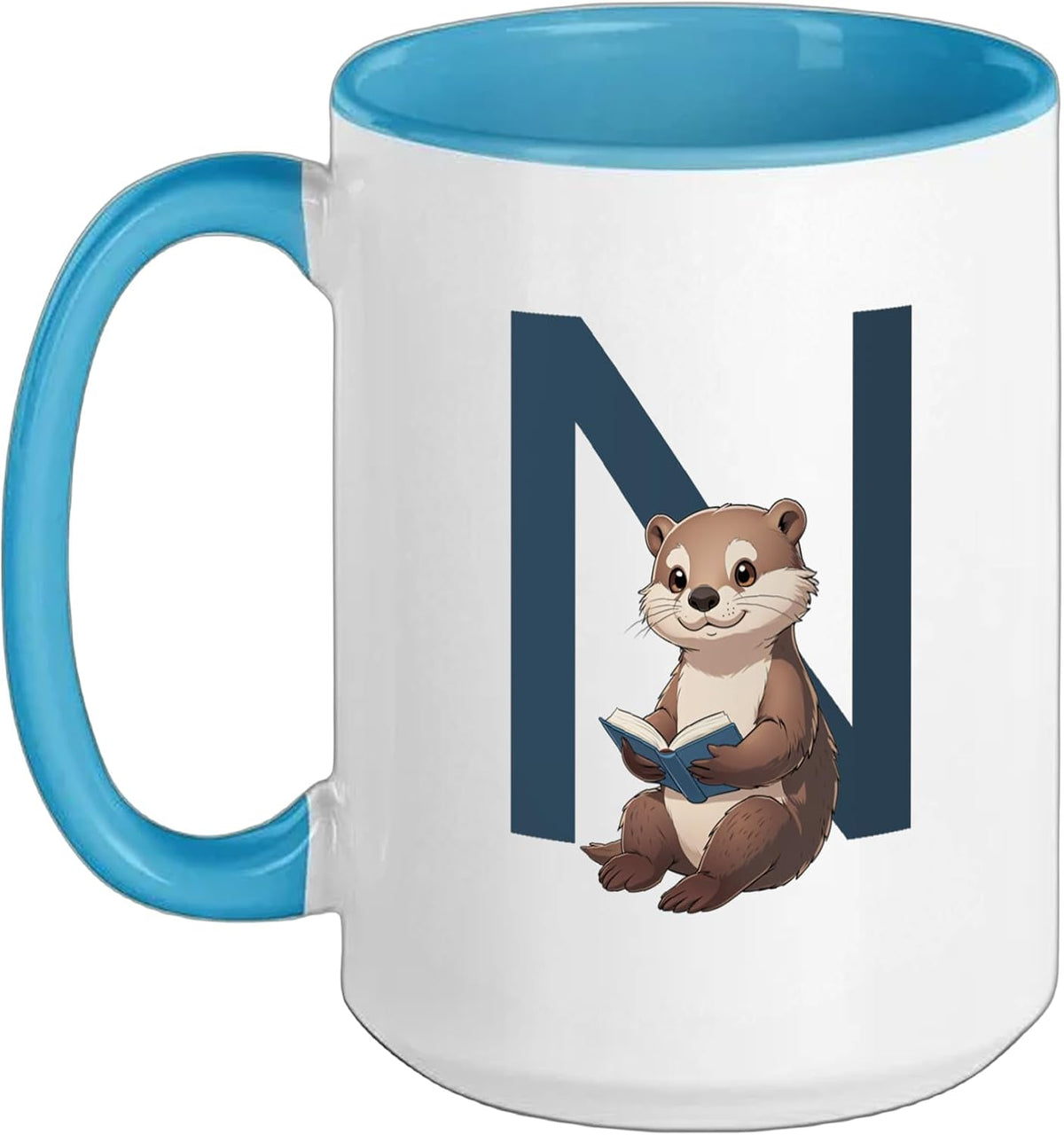Otter Reading Book Letter N Ceramic Mug