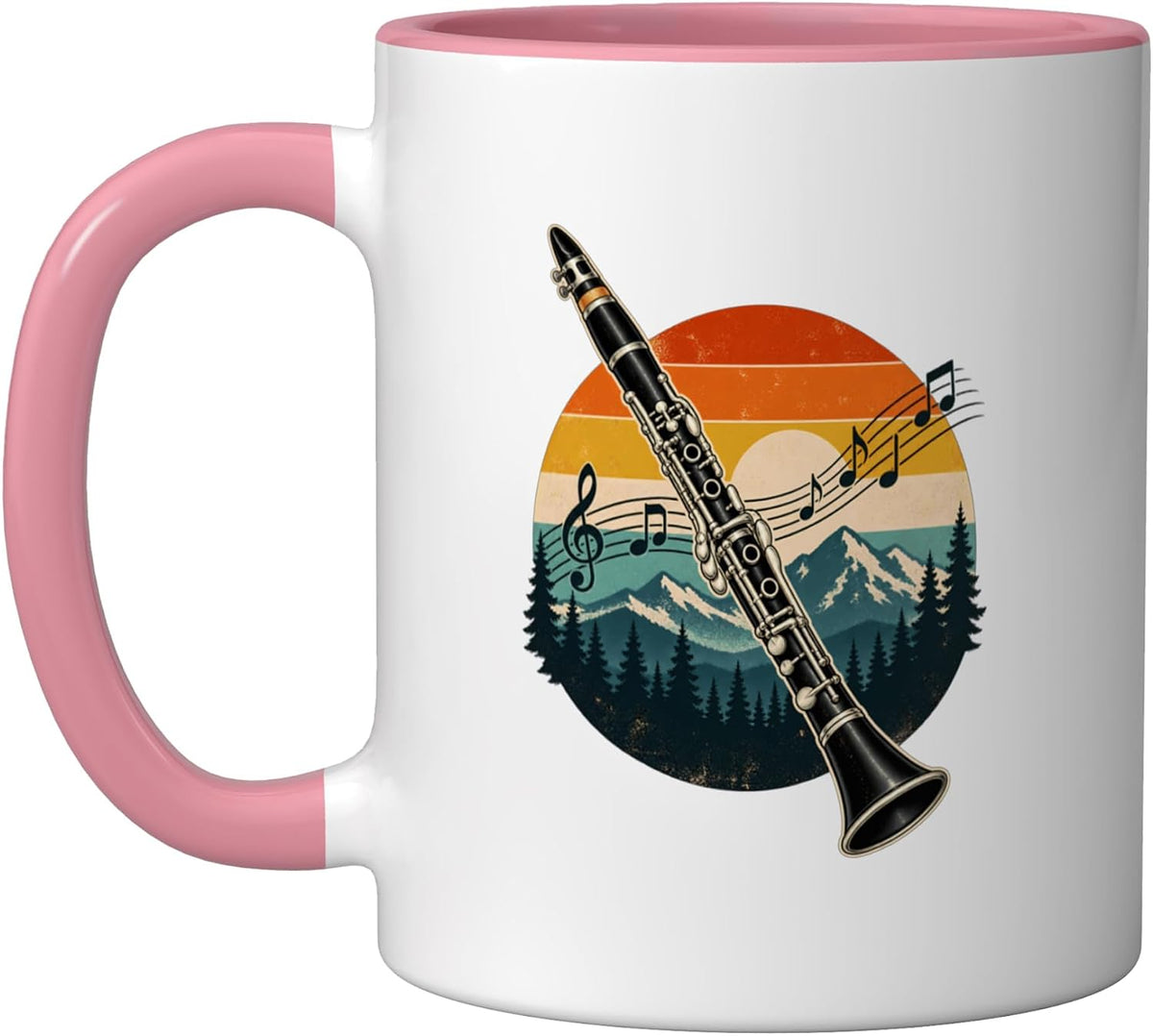 Retro Sunset Clarinetist Mountain Woodwind Music Player Ceramic Mug