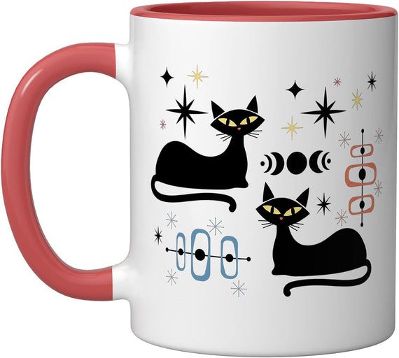 Midcentury Mid Century Cat Retro Atomic Age Space Modern Ceramic Mug