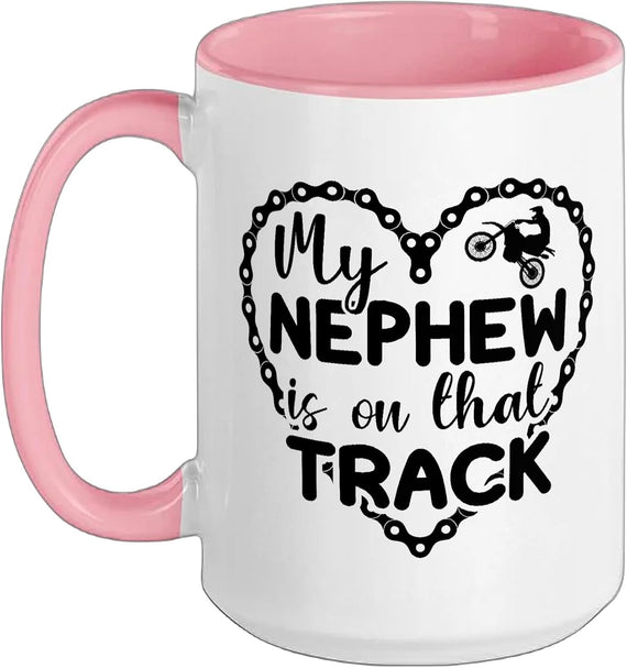 My Nephew Is On That Track Dirt Bike Heart Chain Ceramic Mug