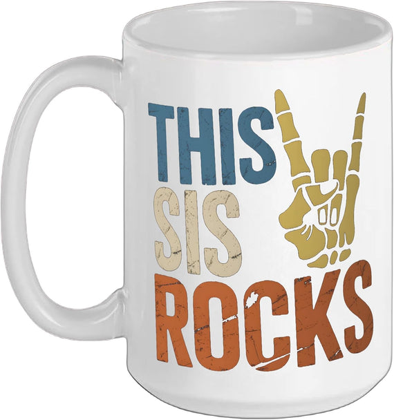 This Sis Rocks Siblings Day Rock Music Skeleton Ceramic Mug