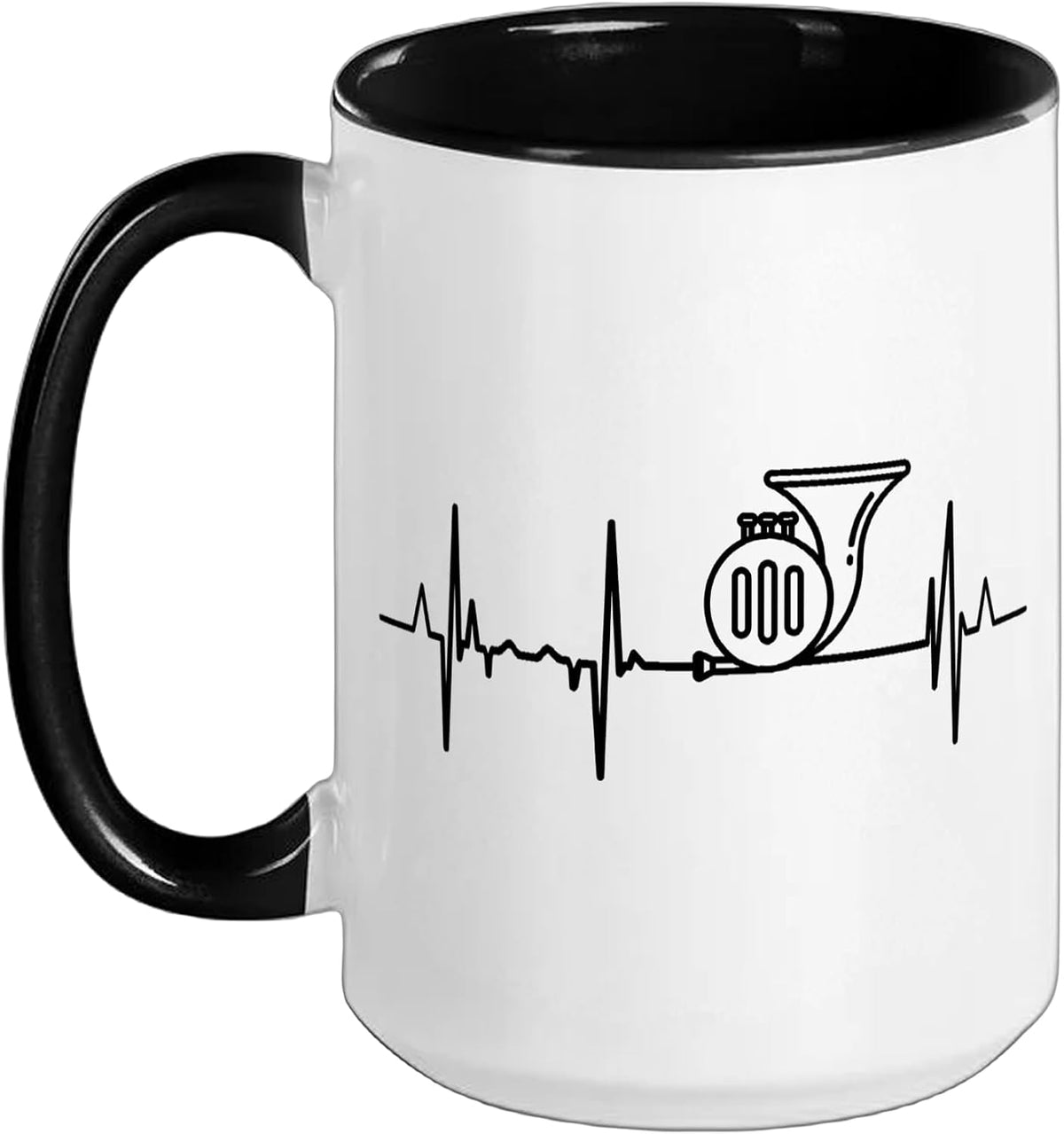 French Horn Cardiogram Horn Enthusiast Pulse Line Ceramic Mug