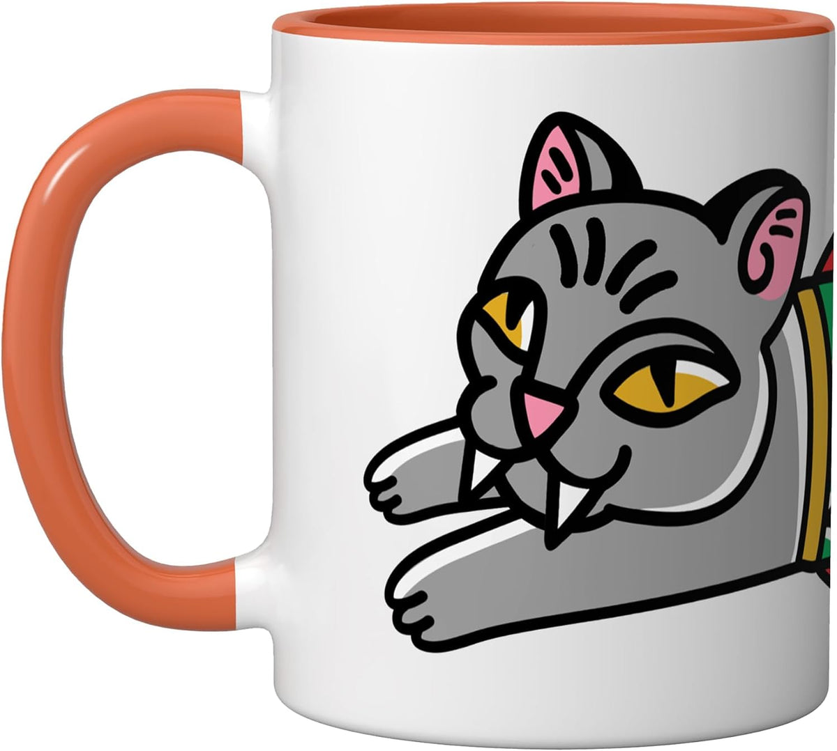 Cute Cartoon Grey Cat Sticker Art Kitty Design Ceramic Mug