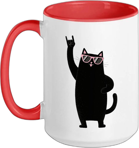Cool Cat Rock On Black Cat Retro Sunglasses Design Fall Ceramic Mug