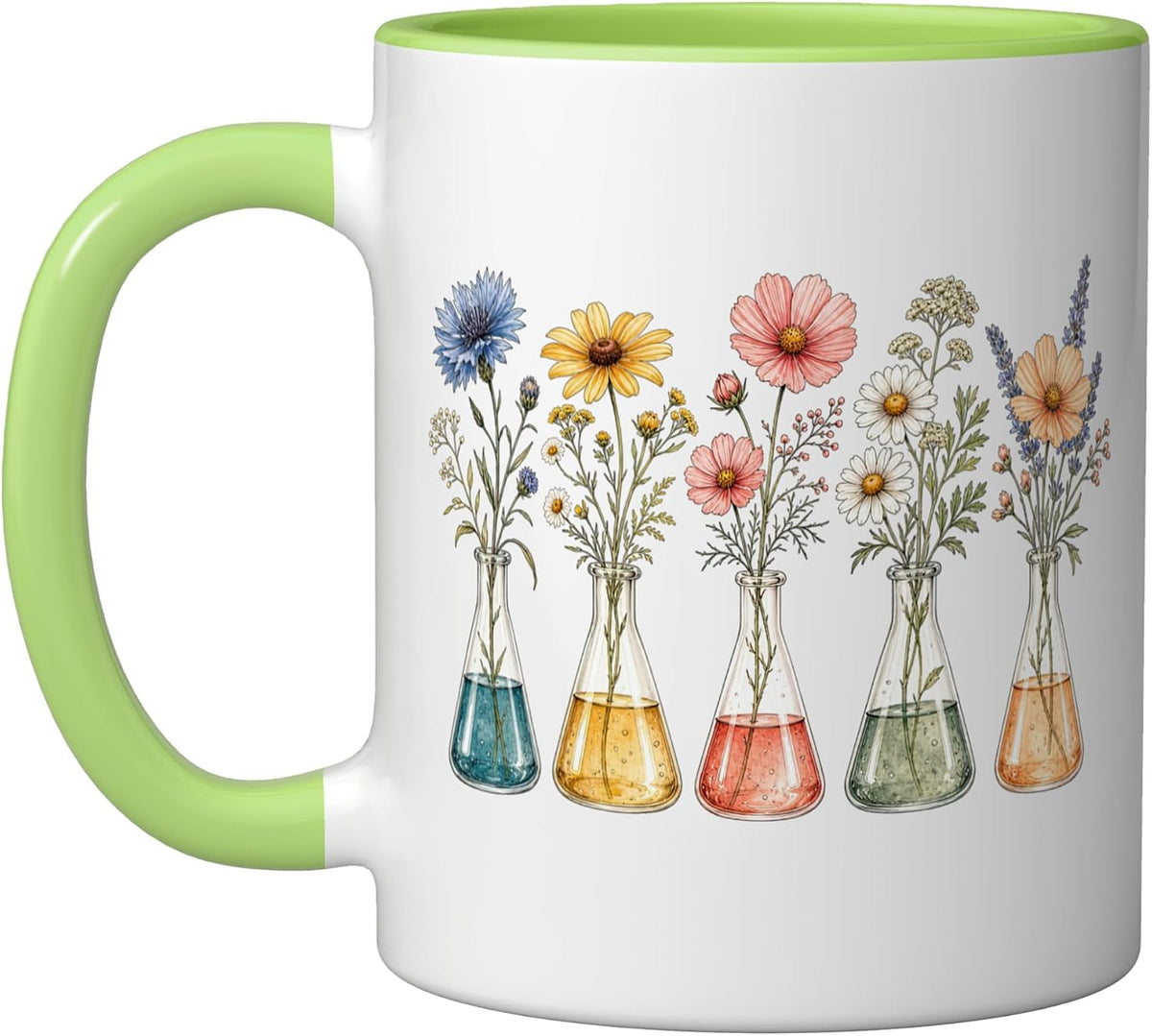 Watercolor Floral Chemistry Lab Flasks Chemist Ceramic Mug