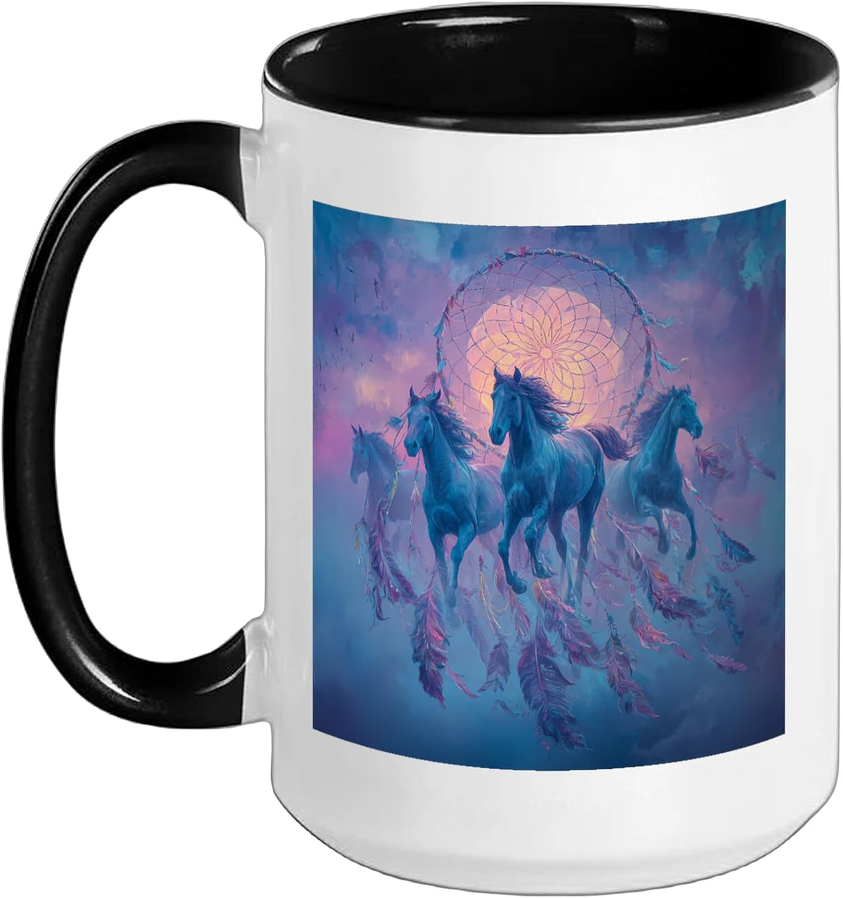 Ethereal Horses Feathered Hoop Sky Art Ceramic Mug