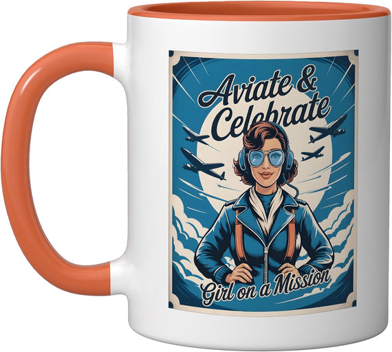 Cute Female Pilot Aircraft Plane Spotter Retro Military Ceramic Mug