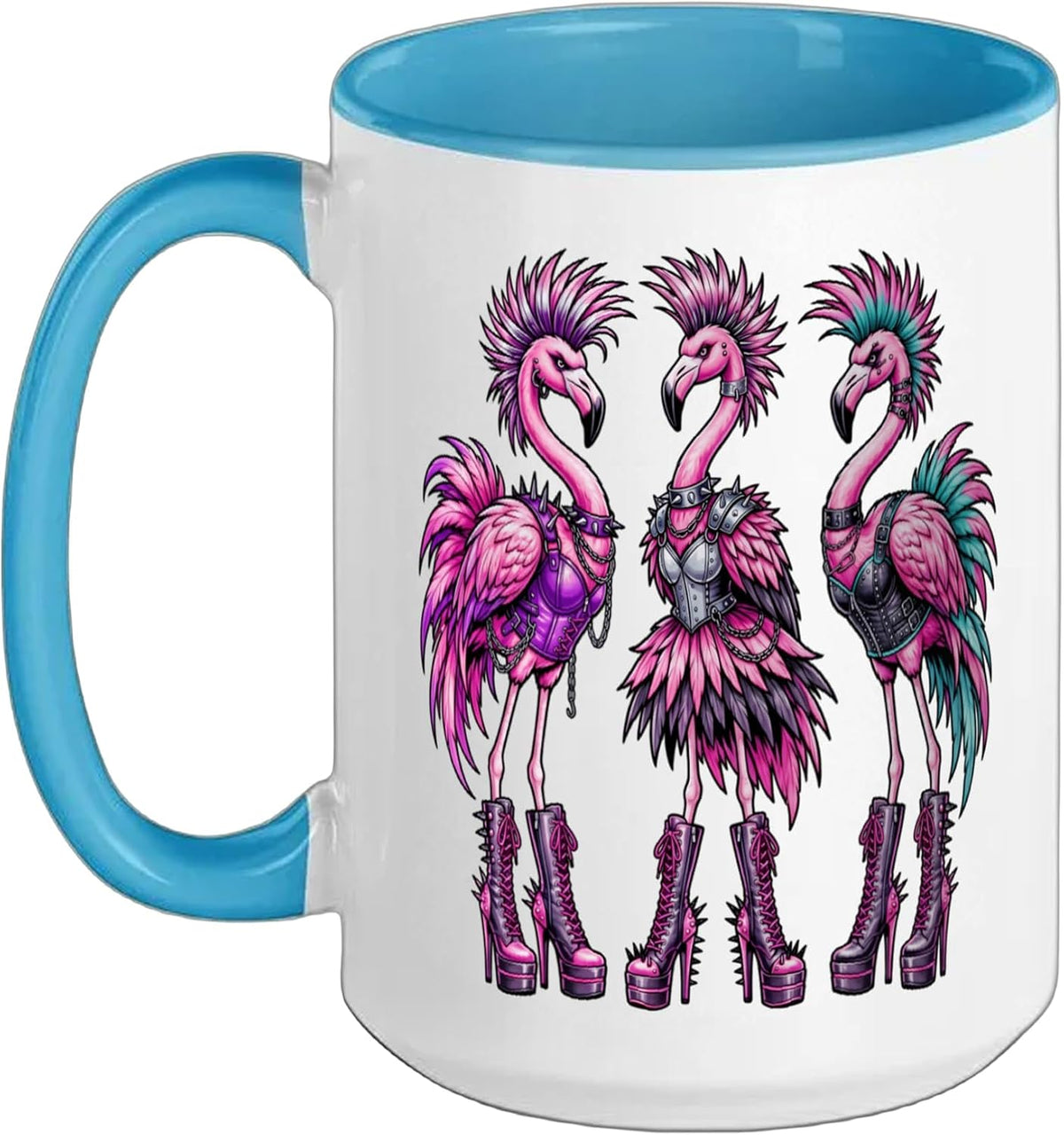 Punk Flamingo Trio Graphic, Funny Edgy Pink Bird Design Ceramic Mug