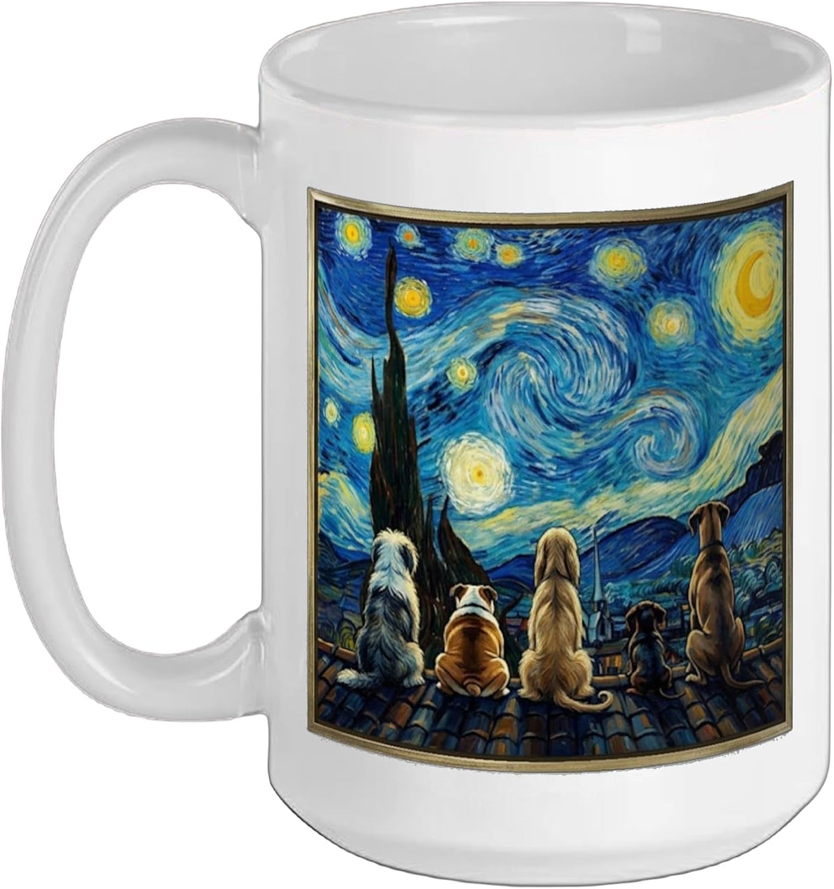 Funny Dog Stargazing Night Gogh Style Astronomy Lover Ceramic Mug