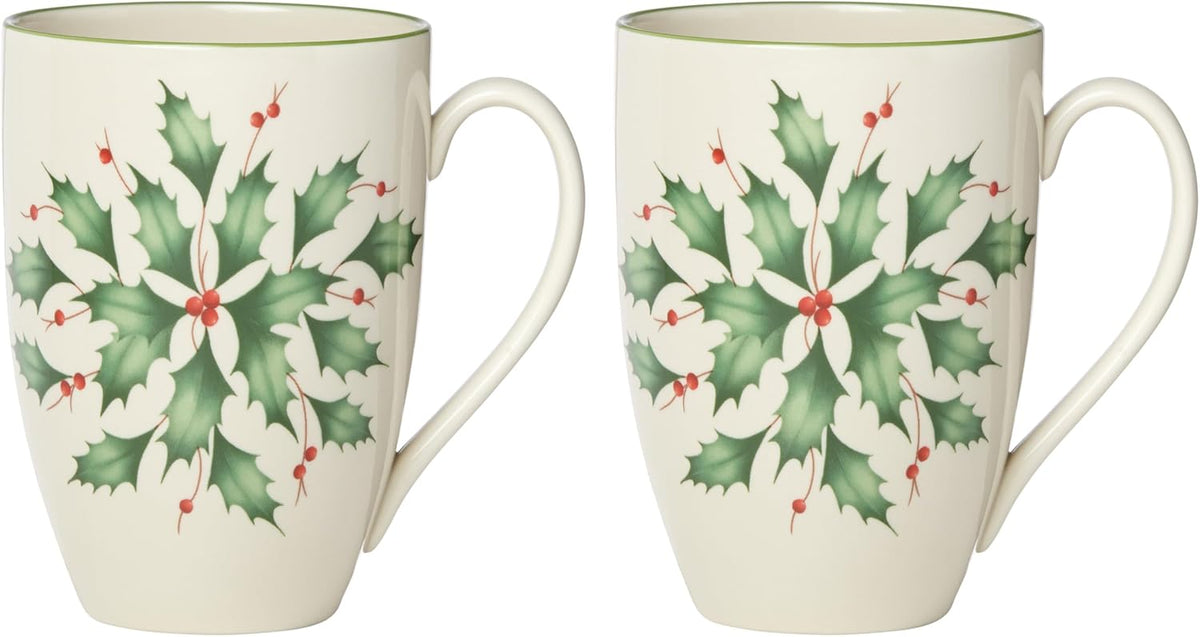 Lenox Hosting Holidays Holly Porcelain Christmas Mug Set Ceramic Mug