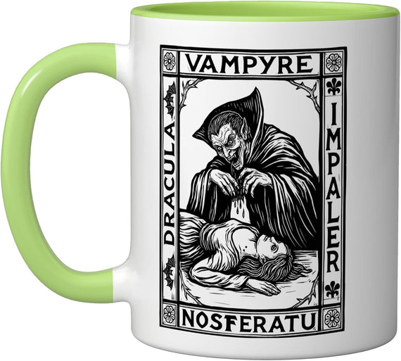 Medieval Woodblock Vampire Halloween Ceramic Mug